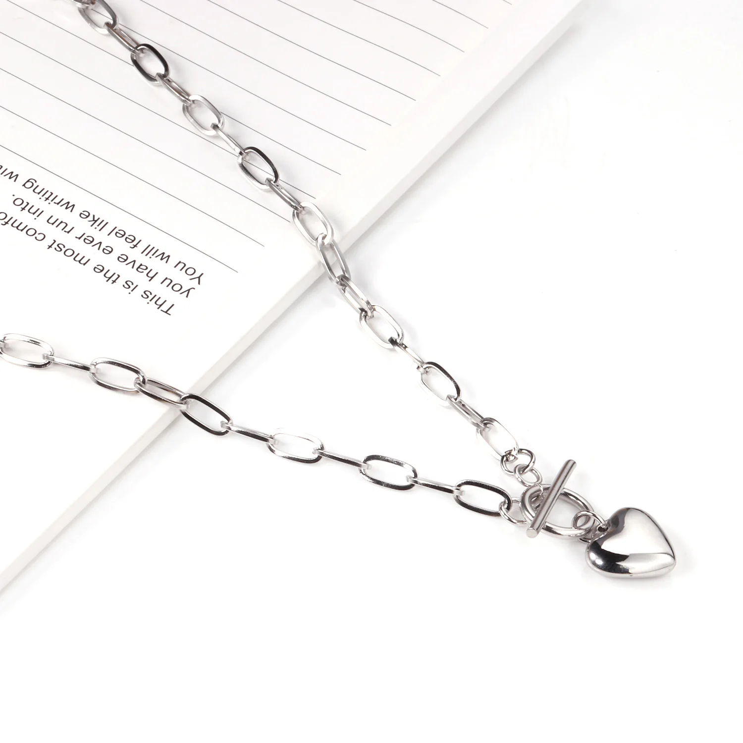 LUXUSTEEL Punk Heart Pendant Cuban Link Chains For Women Stainless Steel Collars Bow Knot Necklaces Wedding Jewelry Gifts