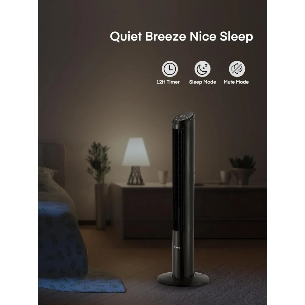 40'' Tower Fan for Bedroom, Quiet Bladeless Oscillating Fan with Remote Control, 12 Speeds, 4 Modes,12H Timer, LED Display