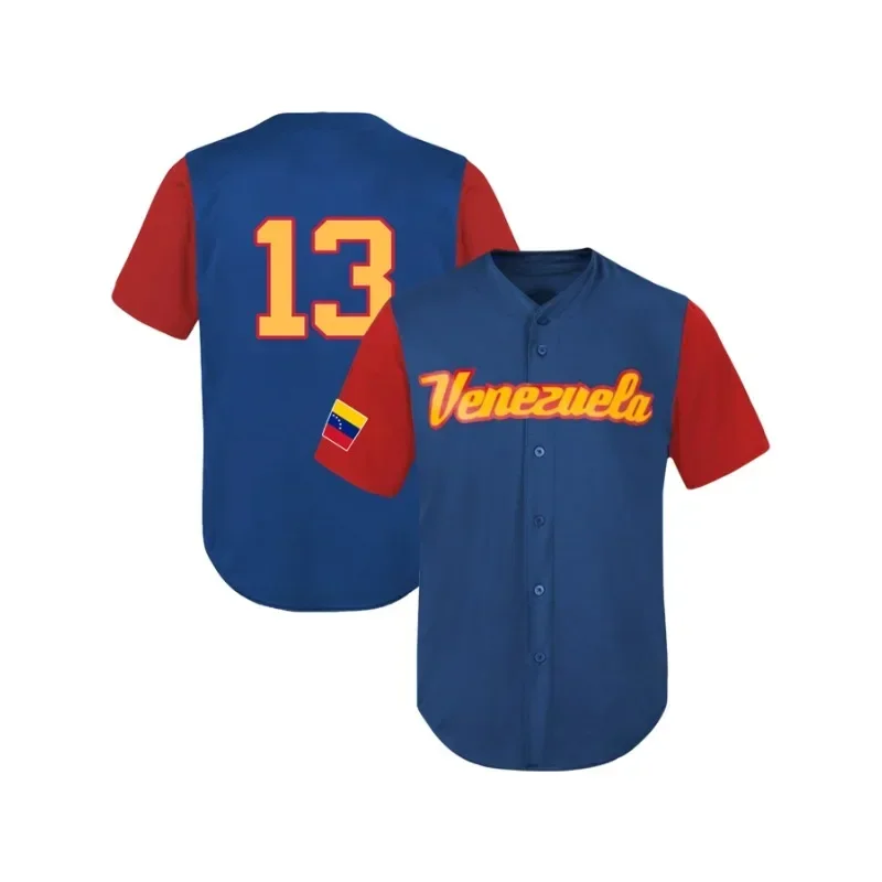 Men's #13#27 Venezuela Color Block Baseball Jersey Classic Retro Letter Embroidery Breathable Sportswear Short Sleeve T-Shirt image 3
