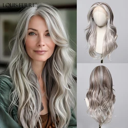 Gray White Highlights Synthetic Wigs Long Wavy Curly Lace Front Wigs for Women Free Party Daily Party Heat Resistant Futura Wig
