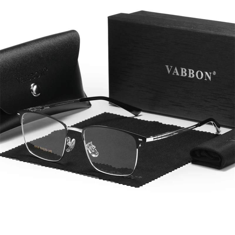 Vabbon New Anti-Blue Light Myopia Glasses Anti-Fatigue Goggles Men's Optical Glasses Business Metal Frame Flat Mirror Photochromic Glasses 3318