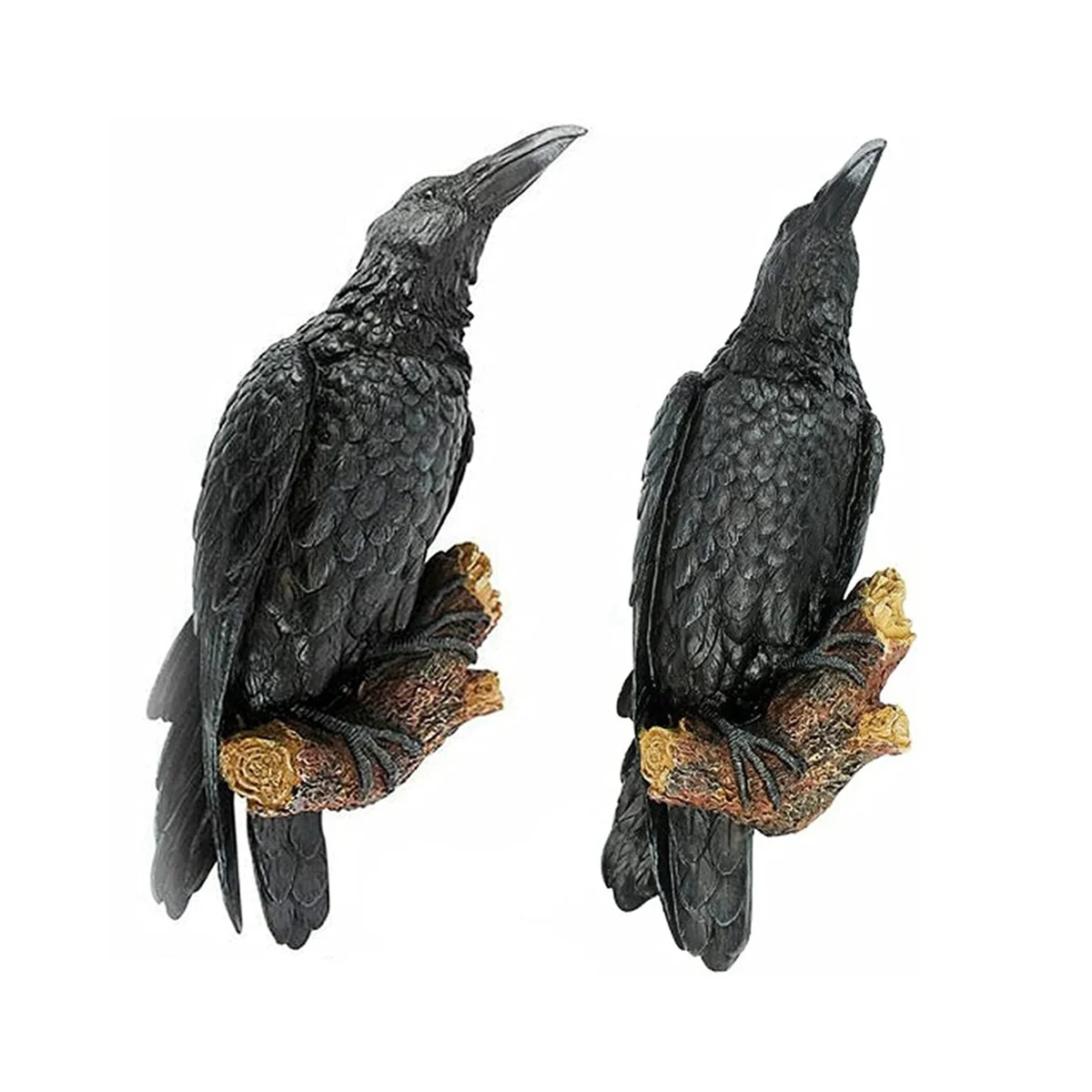 

2PCS Raven Resin Statue Bird Crow Sculpture Outdoor Crows Halloweens Decor for Garden Courtyard Animal Decoration