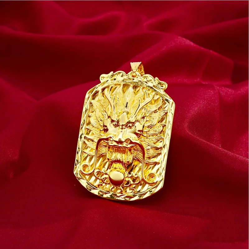 AU999 Gold Necklace Mens New Year of the Dragon Dragon Head Pendant Boss Style 24K Pure Gold Tag Necklace Necklace Gift