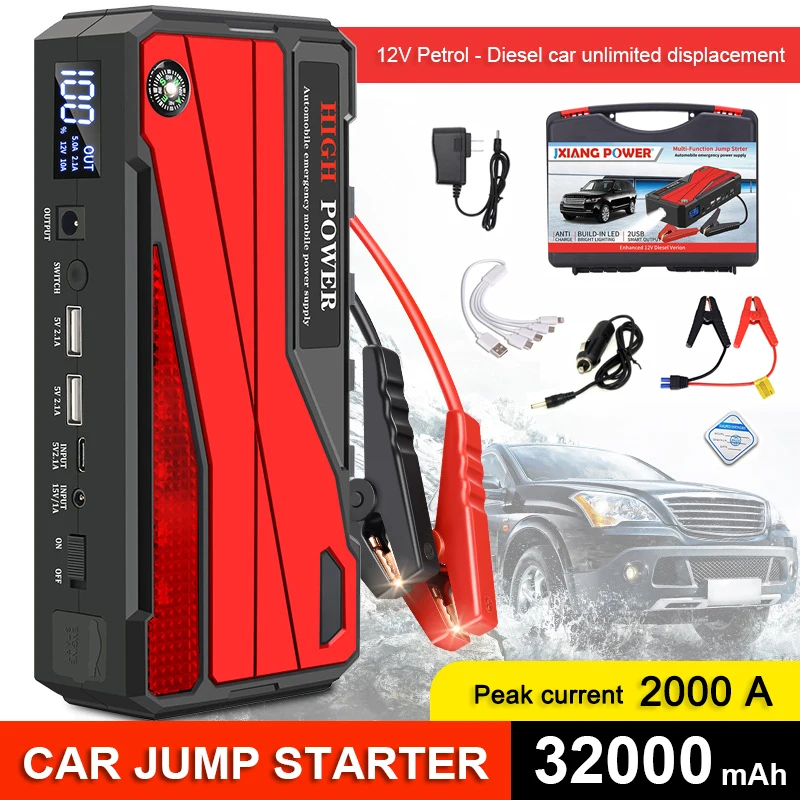 Portable Car Jump Starter 32000mAh Battery Power Supply Outdoor Emergency Engine Start Battery Booster Charger for 12V Vehicle