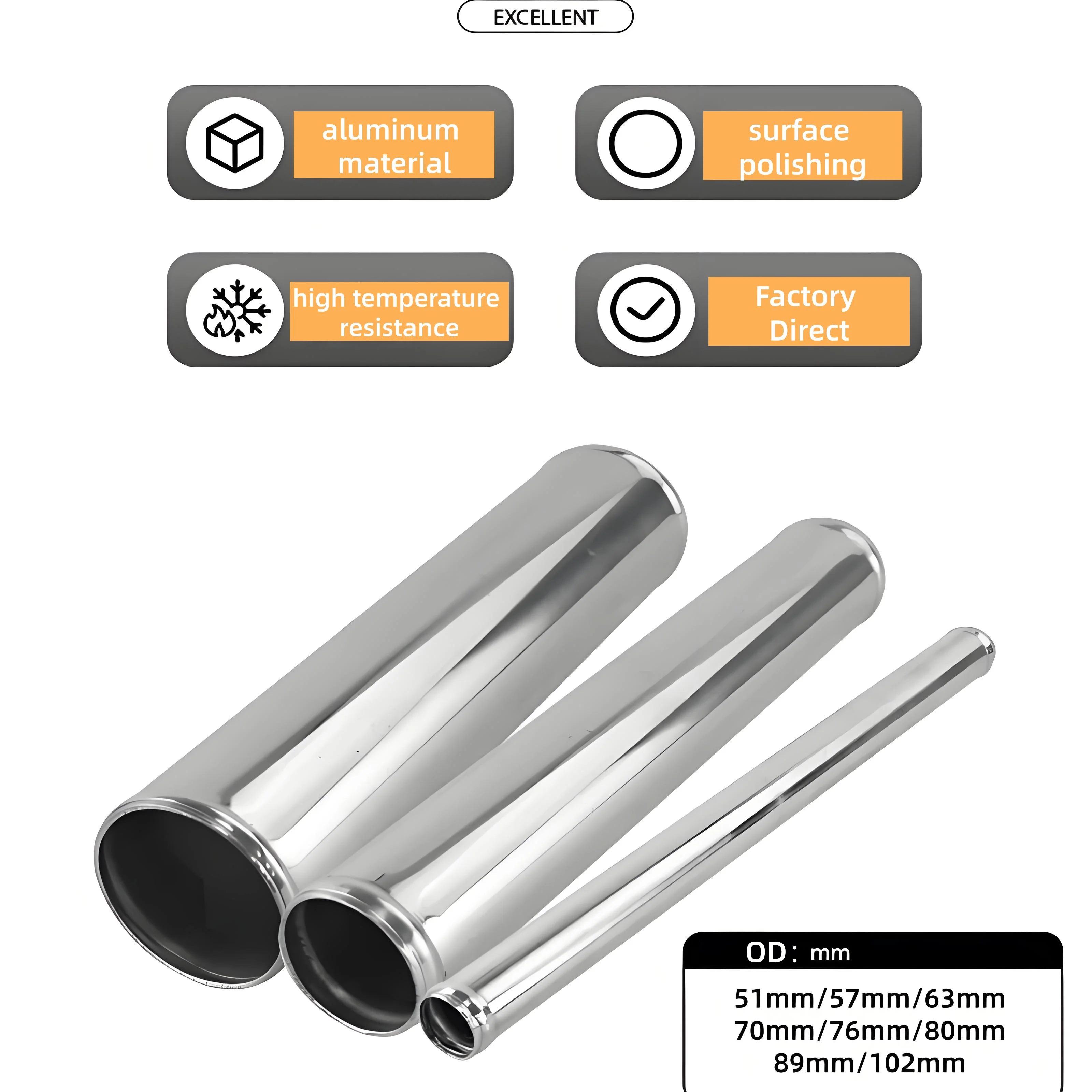 Aluminum Alloy Intake Tube OD 51MM Intercooler Pipe 0 45 90 Degrees  Air Tube L-shaped U-shaped S-shaped 500mm Long for Auto Car
