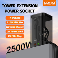 Tower Multi Power Strip Vertical EU Plug Multiple Vertical Power 4 Outlets Sockets with Lid Type-C USB A Wireless Charging LDNIO