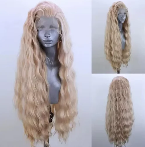 Blonde Wig Synthetic Lace Front Wig female Long Water Wave Hair Frontal Wig for Women Brown Pink Red Wig Cosplay Daily Wear