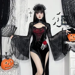 Gothic Dark Halloween Cosplay Dress Women Vintage Streetwear Fairycore Grunge Spiderweb High Waist Bandage Corset Dress