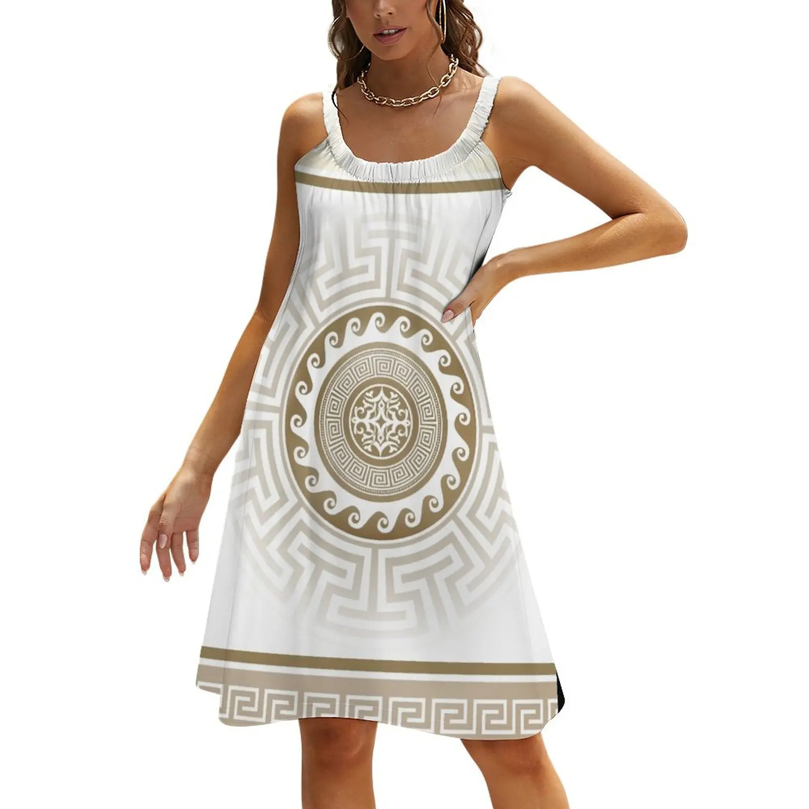 

Greek Key Meander Bronze White Beach Sling Skirt Long dress woman