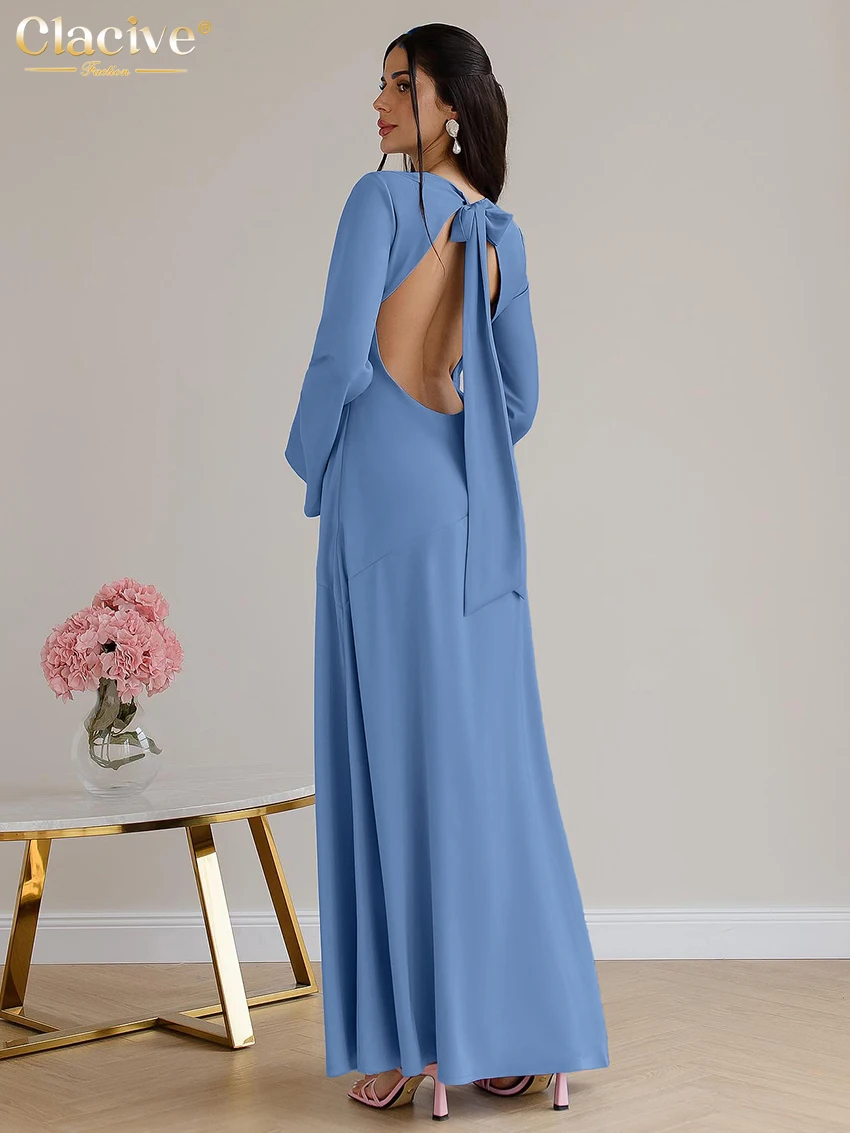 Clacive moda solta vestido feminino preto 2025 casual o-pescoço manga longa tornozelo comprimento vestidos elegante clássico fenda vestido feminino