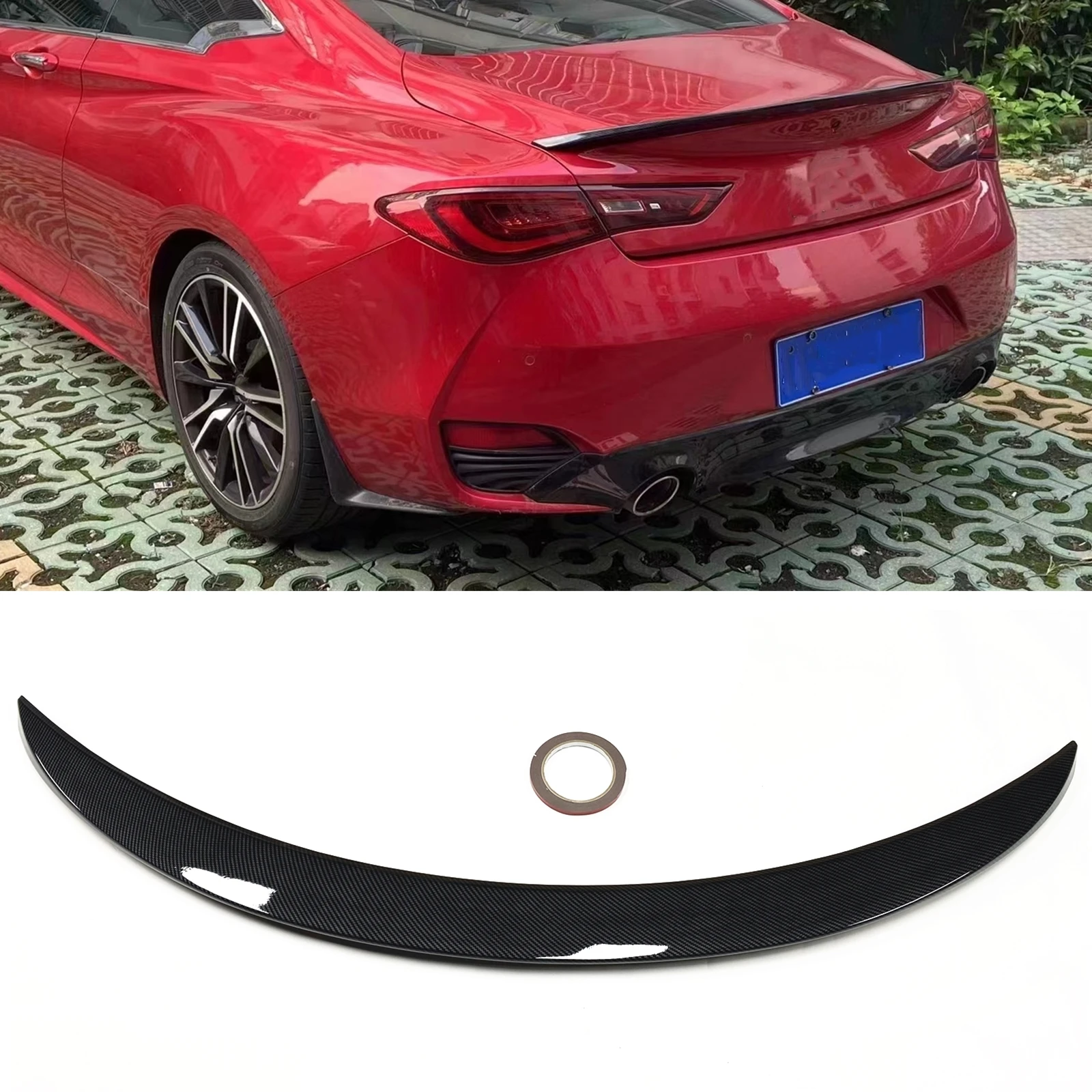 

For Infiniti Q60 2017 2018 2019 High Kick Rear Trunk Lid Spoiler Wing Carbon Fiber Look/Gloss Black Car Tailgate Lip Splitter