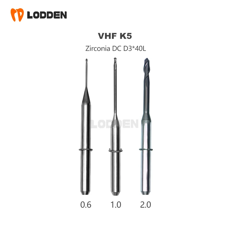 LODDEN VHF K5 Dental Burs Milling for Zirconia PMMA Single Cut Dental Lab Grinding Diamond Coating D3 CAD CAM Milling Drills