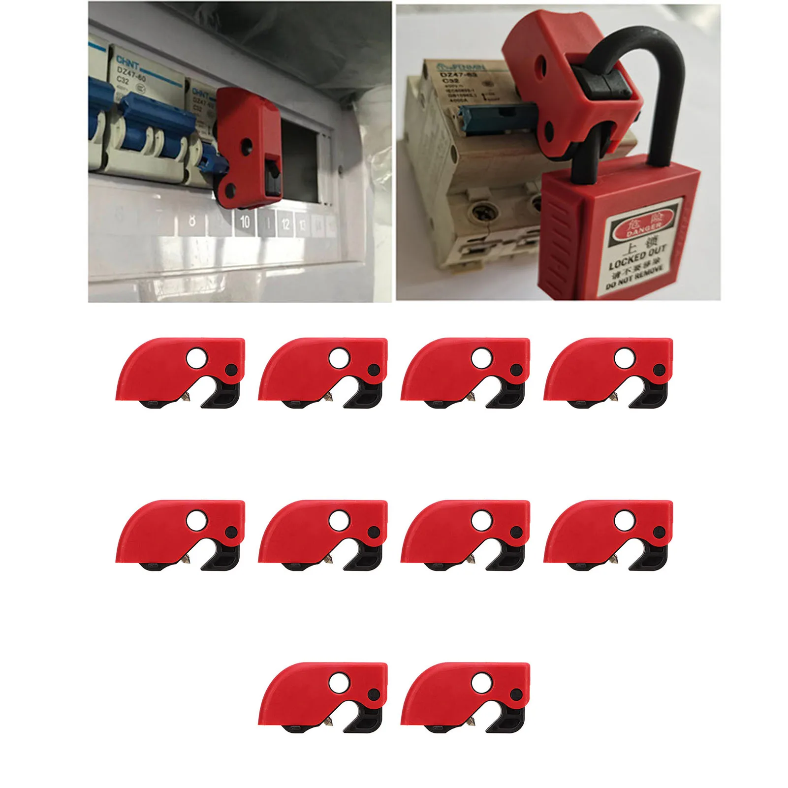 10Pcs Circuit Breaker Lockout Device Clamp On Safety Lock Set Kit for Industrial Chemical Power