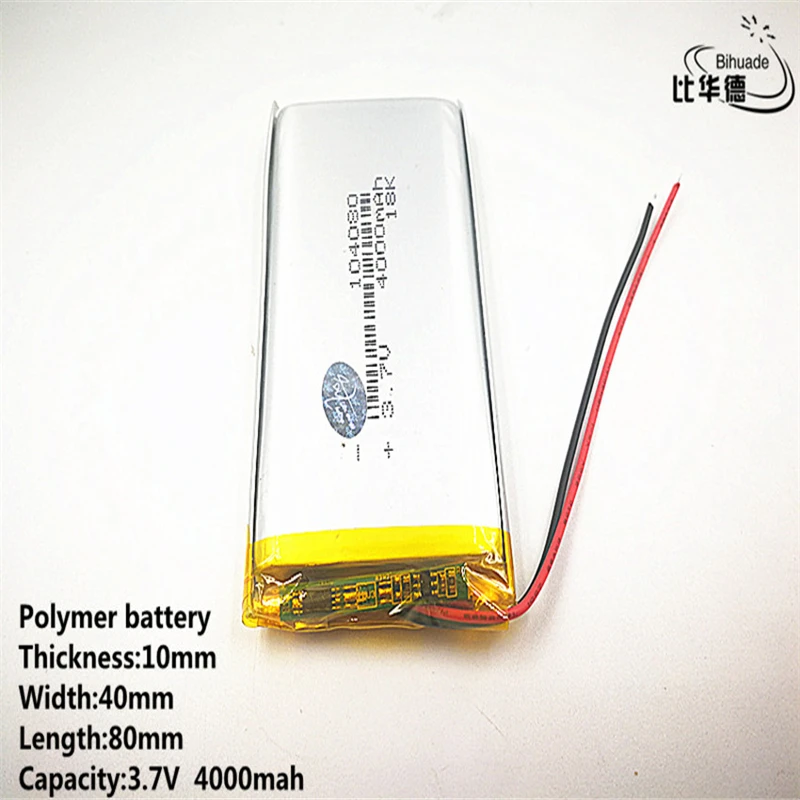 Dobrej jakości litera energii baterii 3.7 V, 4000mAH 104080, polimerowa bateria litowo-jonowa/akumulator litowo-jonowy do tablet pc BANK, GPS, mp3,