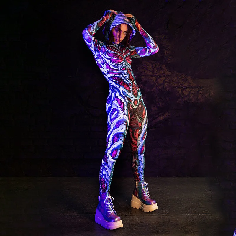 Teufel-Skelett 3D-Druck Overall mit Hut Catsuit Cosplay Kostüme Strumpfhose Zentai-Anzug Halloween Party Bodysuit 2026 – Detail 4