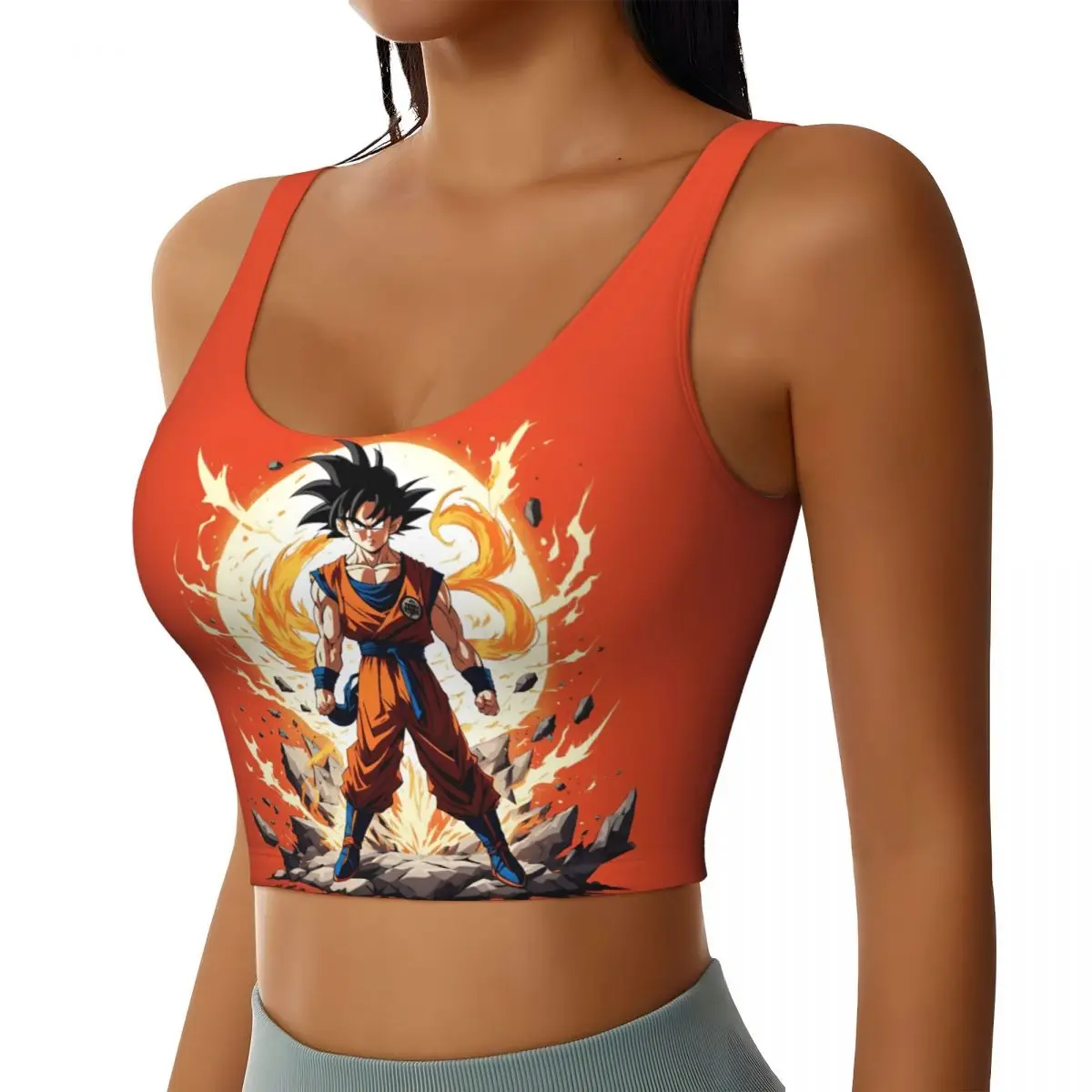 Custom High Impact Son Goku D-Dragon B-Ball Z Sports Bra Women's Fiction Animation Gym Workout Yoga Crop Top view 2
