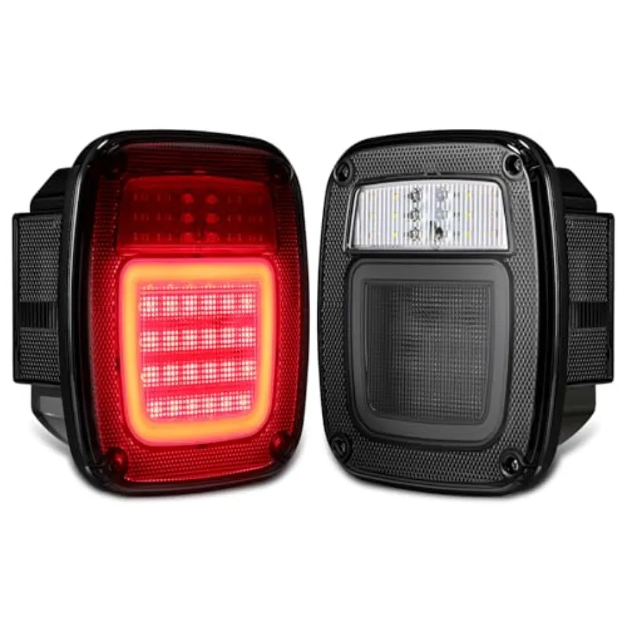 

2Pcs LED Tail Lights Assembly Rear Combination Stop Turn Tail Halo Glow, with Reverse Marker License Light for Wrangler TJ YJ C