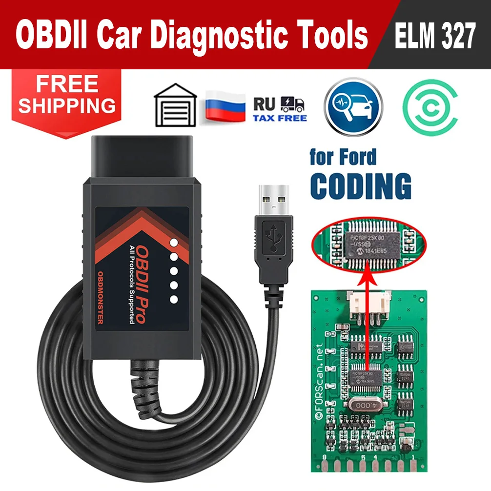 

OBD2 Scanner USB Adapter Upgrade ELM327 V1.5 HS CAN/ MS CAN for FOR-Scan Pro Car Scan Tool for Ford Coding With PIC18F25K80 Chip