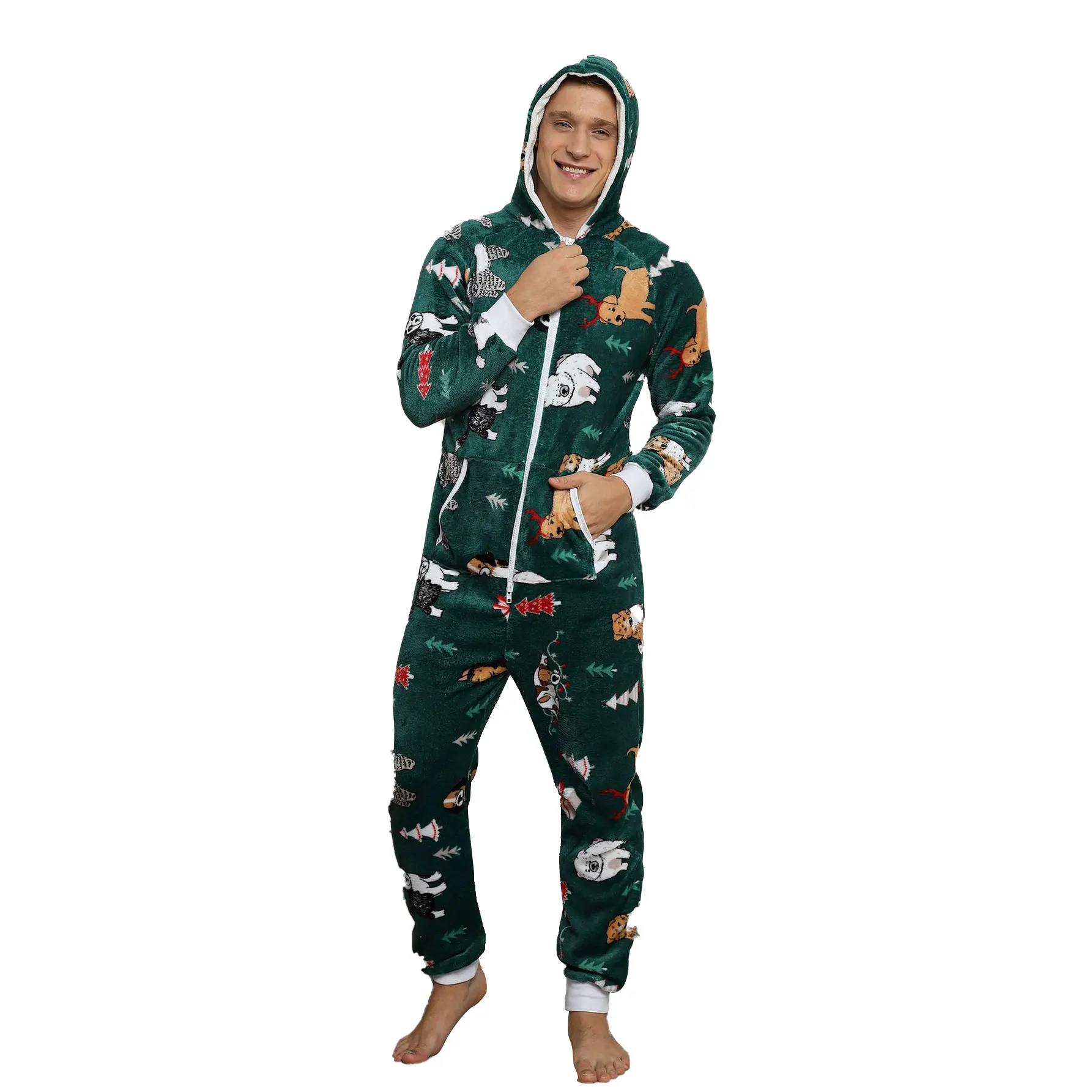 Men's Onesie Christmas Pajamas Winter Warm Jumpsuit Flannel Outfit Festival Party Palysuit Print Kigurumis Fancy Dress