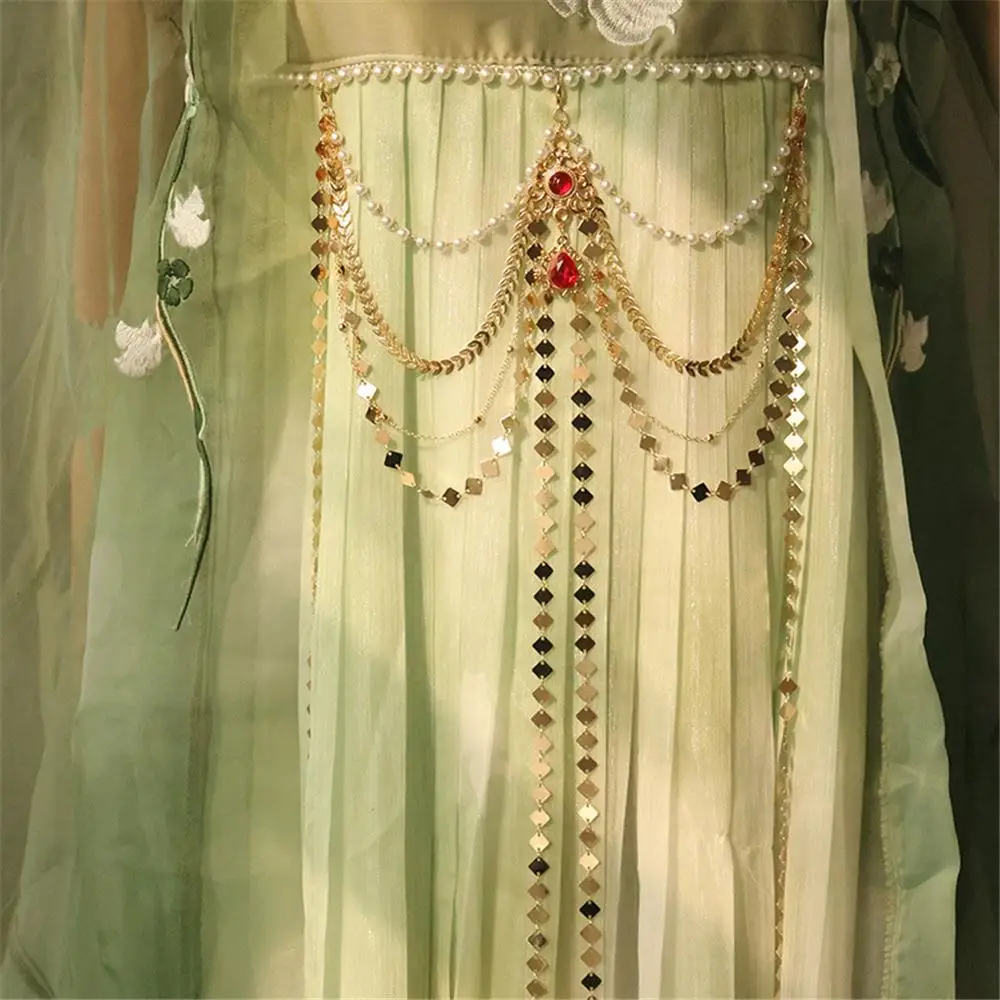 سلسلة خصر هانفو بشرابة طويلة عصرية قابلة للفصل على الطراز الصيني التقليدي سلسلة ضغط من سبيكة لزي هانفو