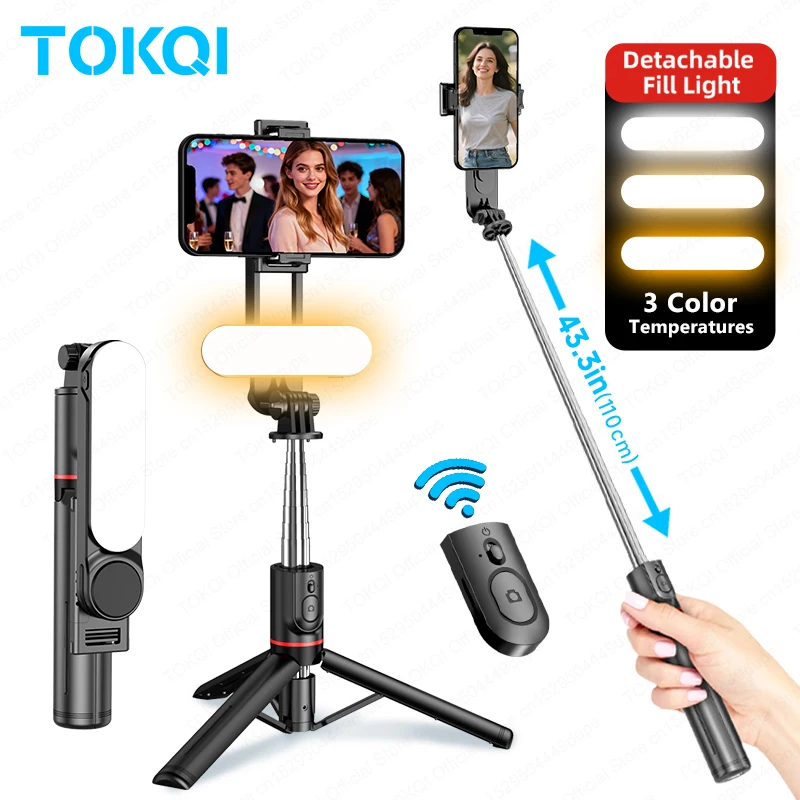 

Штатив-селфи-палка TOKQI L15, складной, для смартфонов Android и iPhone, с подсветкой и Bluetooth-пультом дистанционного управления
