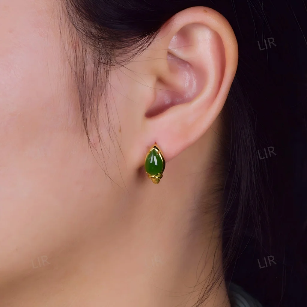 أقراط فضية S925: مسمار كبير من اليشم الهيتي الطبيعي "ال وعد الأبدي". | رومانسي أنيق + شهادة مجوهرات #2