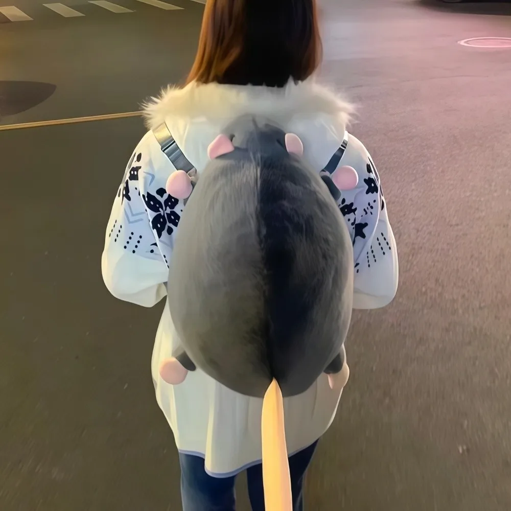 Soft Flower Branch Rat Backpack Large Capacity Realistic Design Animal Figure School Bag Cartoon Grey Brown Color Mouse Daypack