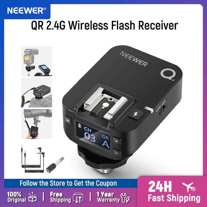 neewer-qr-24g-ワイヤレスフラッシュレシーバー-neewer-qpro-c、qpro-n、qpro-s-トリガー用、25mm-同期ポート付きシングルコンタクト、ホットシュー