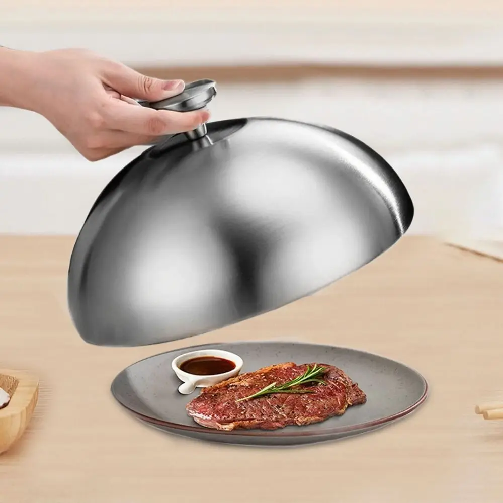 Gifts Stainless Steel Steak Cover Dome Shape Polished Finish Pan Cover Silver Knob Handle Serving Cloche Hotel