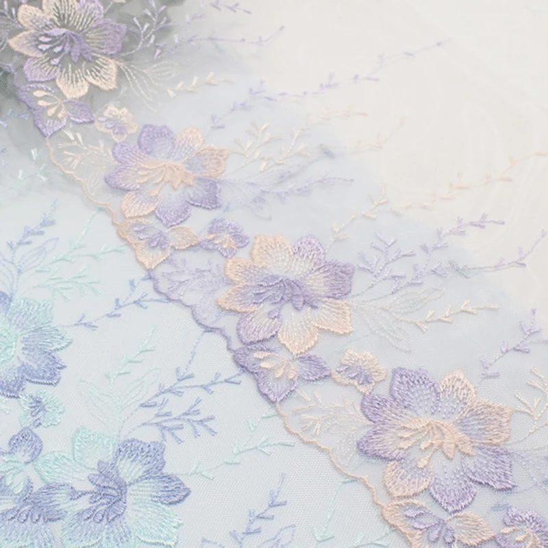 32Yards Blue Flower Embroidered Mesh Lace Trimmings Dress Accessories Lace Fabric Sewing Crafts Doll Material