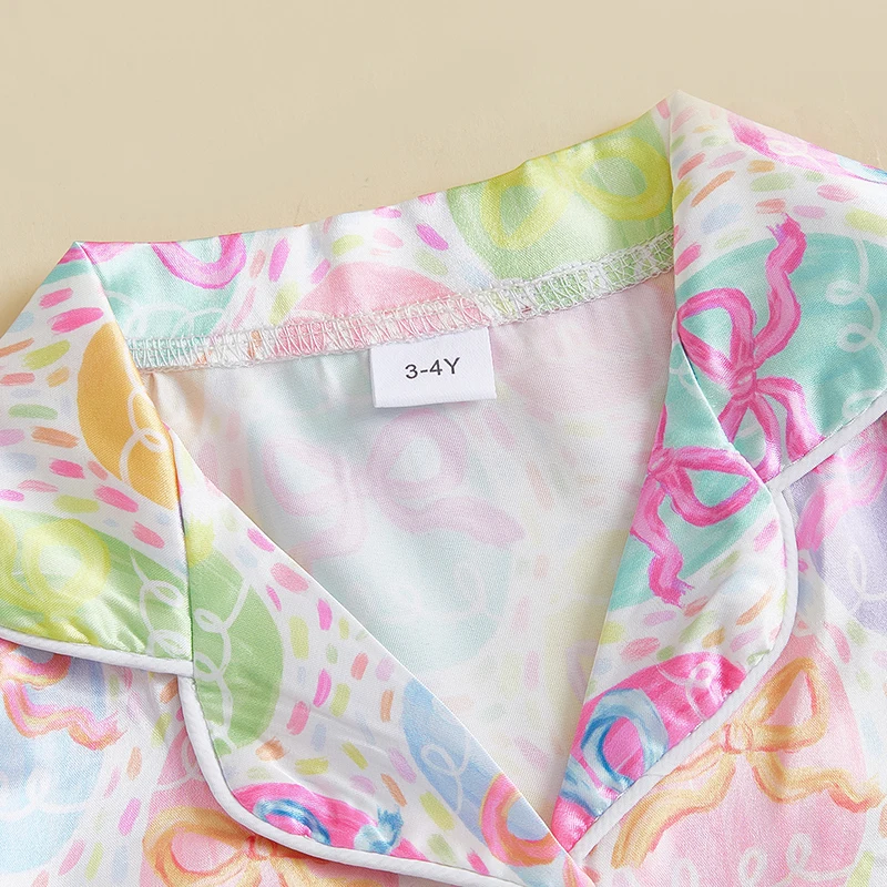 Ensemble pyjama deux pièces pour enfants filles, imprimé œufs de pâques, Patchwork de fourrure, chemises à manches longues, hauts avec pantalons, vêtements de nuit