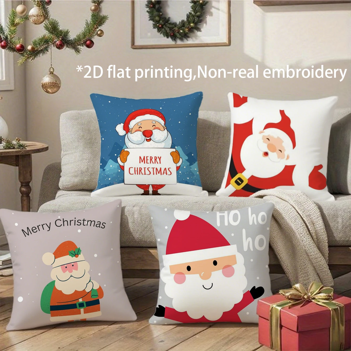 Cute Santa Christmas Pillow Covers Pattern Cushion Cover Suitable for Sofa Bedroom Car Pillow Cover
