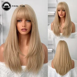 Blonde Synthetic Wigs with Bangs for Woman Long Body Wave Hair Cosplay Lolita Party Natural Heat Resistant Wigs Fiber Daily Hair