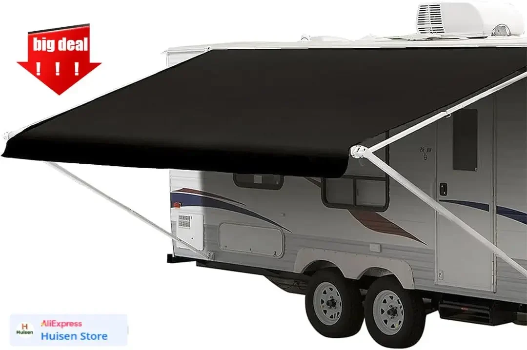 

Замена прочной ткани для навеса для автофургона | Прочный винил премиум класса (16 футов [ткань 15 футов 2 дюйма], однотонный черный) навес для тента для кемпера