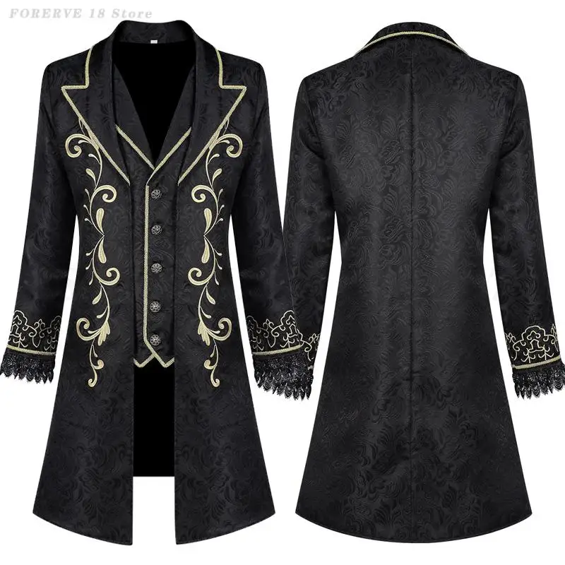 

Средневековый винтажный готический пиджак, костюм принца, смокинг, стимпанк, мужской карнавальный костюм для Хэллоуина, косплей, жаккардовые куртки с длинными рукавами