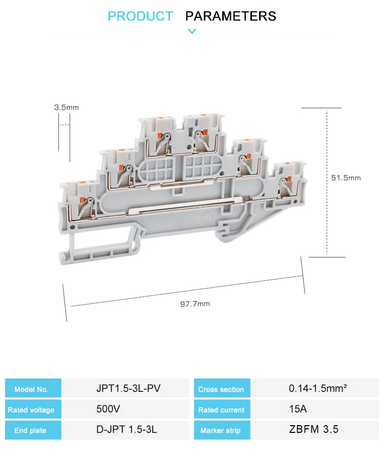 5 Stücke PT1.5/S-3L Drei Ebene Push-In Terminal Für 1,5 mm2 3 Schicht Draht Anschlüsse Elektrische Din-schiene Terminal Block PT 1,5-3L – Detail 14