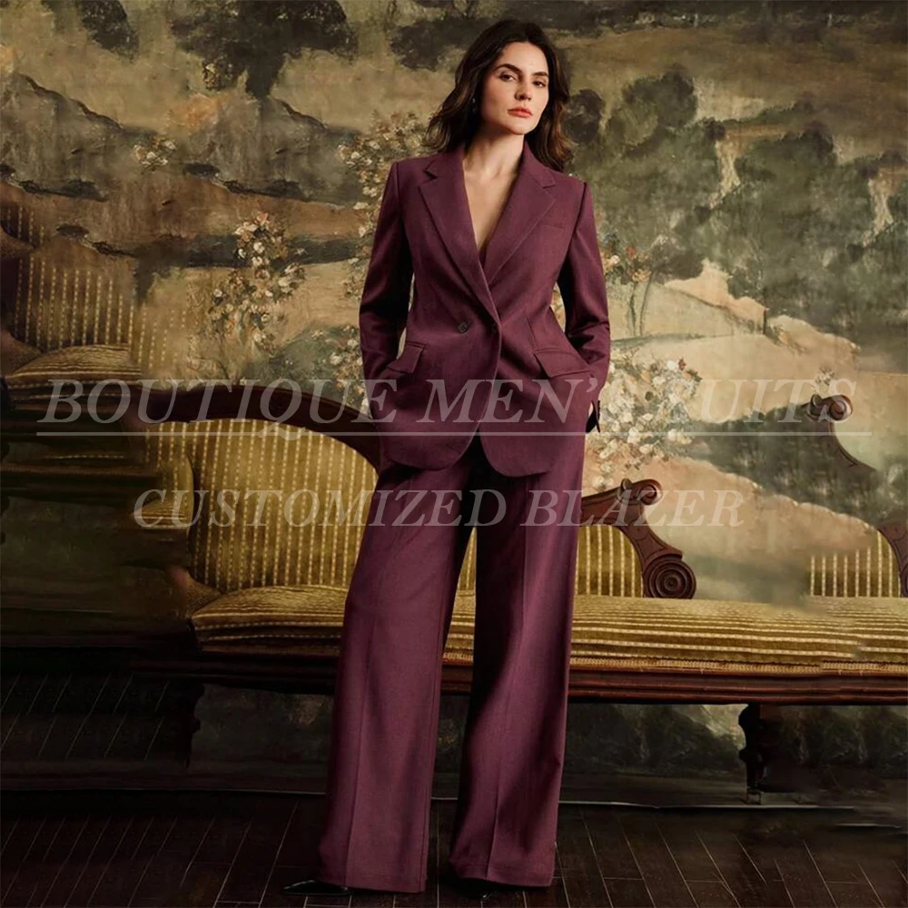 

Solid Color Women's Trousers Sets Suits Elegant Double Breasted Notch Lapel Leisure Blazer Customzied 2 Piece Jacket Pants