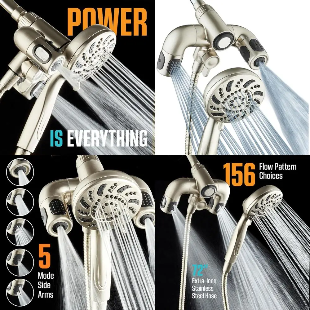 

Premium 156 Setting 14-Zone Shower & Handheld 3-Way System - Magnetic Dock, 314 Jets, Dual Arms, 6ft Metal Hose, All Nickel Fini