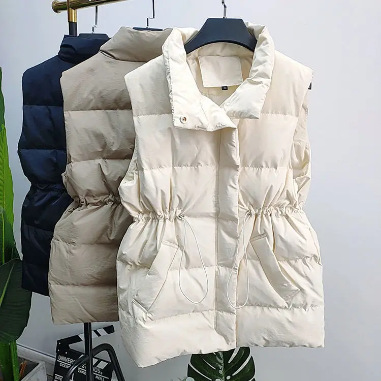 2024 Autumn/Winter New Women's Down Vest Loose Commuting Leisure Windproof Stand Up Neck White Duck Down Vest