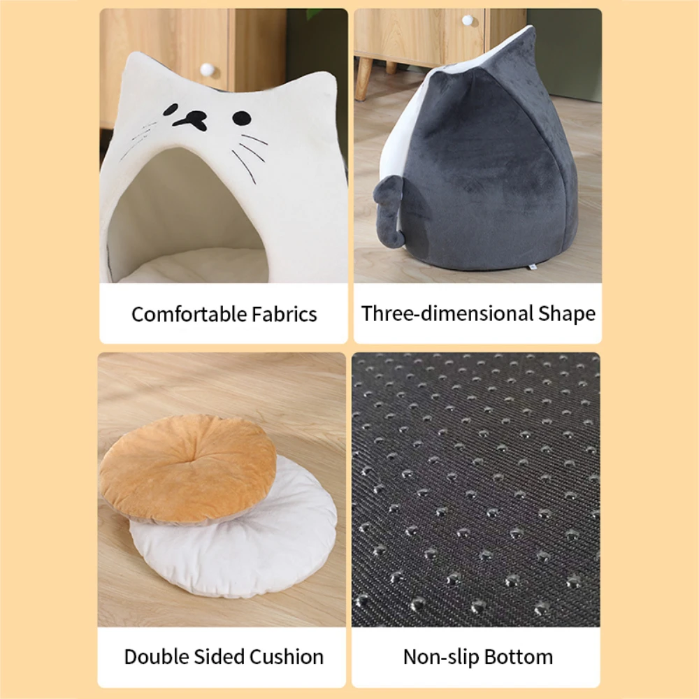 Soft Warm Cat Bed Cat Shape Design Pet House Cat Kennel Detachable Cozy Bed for Small Dog Kitten Basket for Halloween Decor 1pc