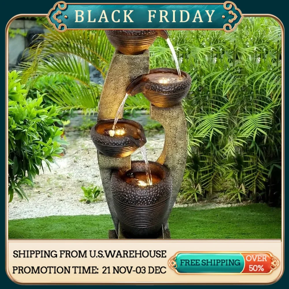 Modern Outdoor Fountains -4 Crocks Outdoor Garden Fountains, featuring modern design and LED lights, designed for gardens