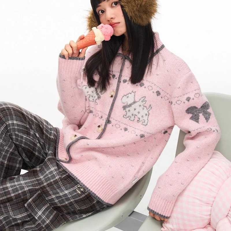 

Cute Cartoon Sweet Cardigan Sweaters Women Loose Preppy Style Kawaii Knitted Coat Japan Fall Winter Long Sleeve Fashion Tops New
