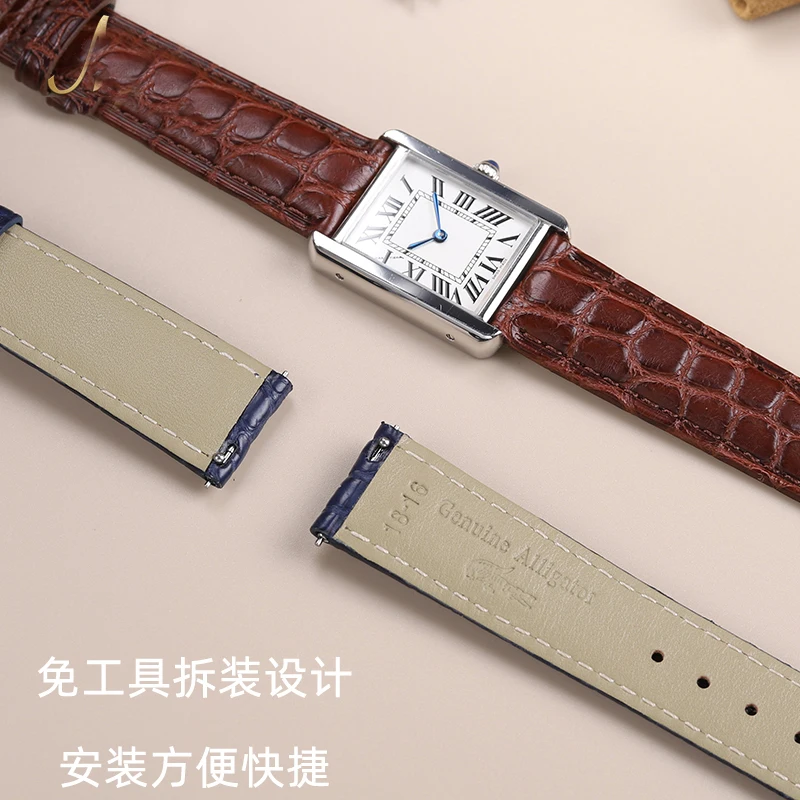 For Cartier Tank Key London Solo Crocodile Leather Watch band Men\'s Genuine Leather Women\'s watch strap 17MM 18MM 20MM Bracelet