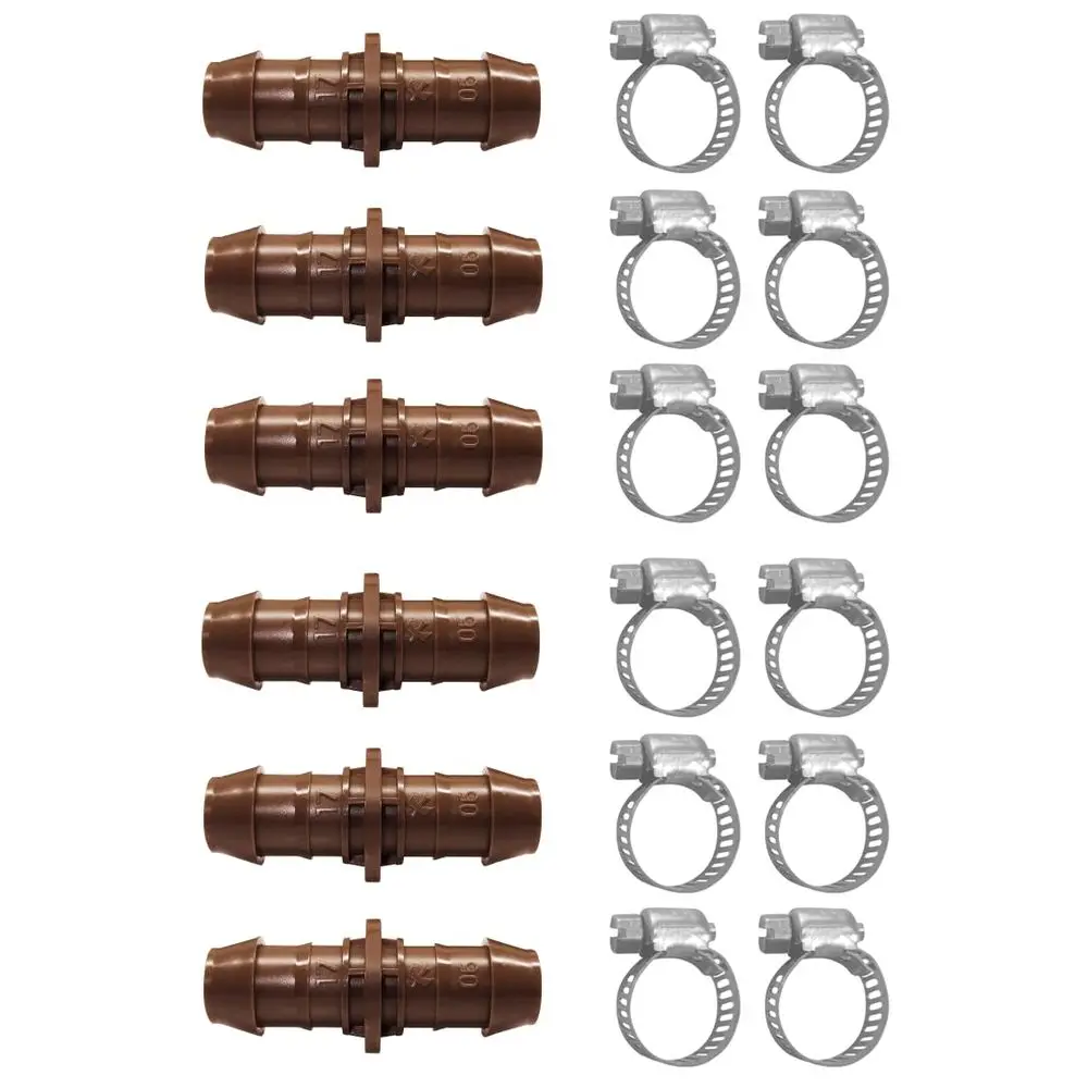 

Unil 5/8", 1/2", .700" Drip Line Repair & Extension Kit – 6 Pack Plastic Couplers with 12 StainlSteel Hose Clamps