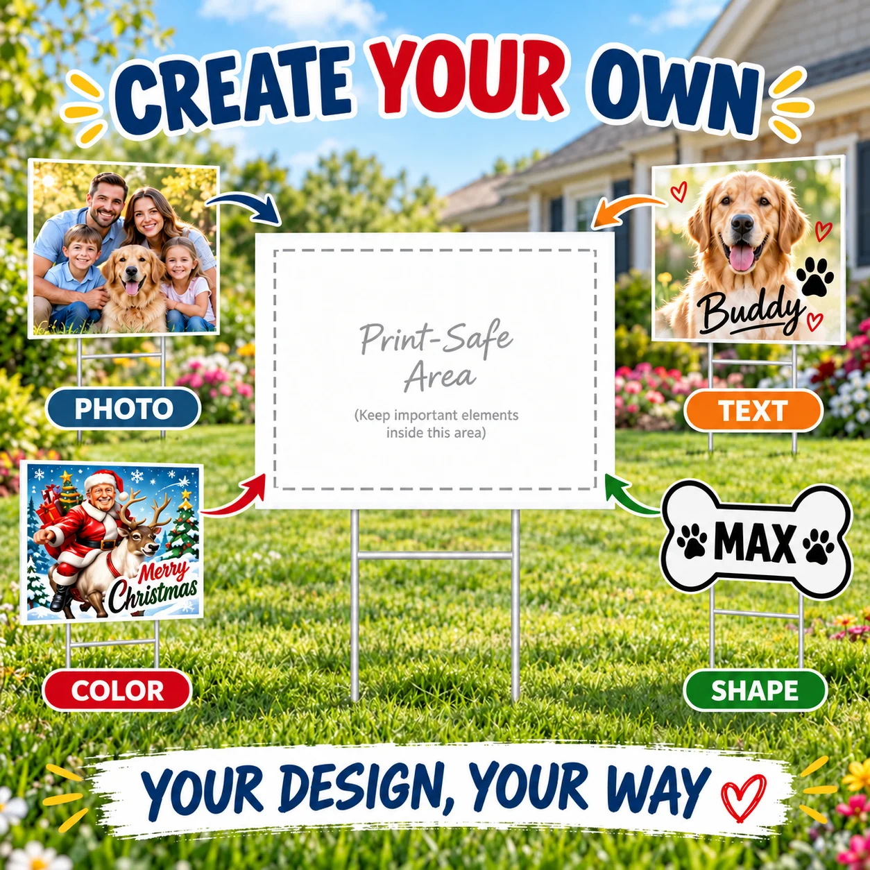 Custom Photo Yard Sign With Metal H Stake Personalized Text Picture Lawn Stake Sign Custom  Outdoor Garden Party Yard Decor