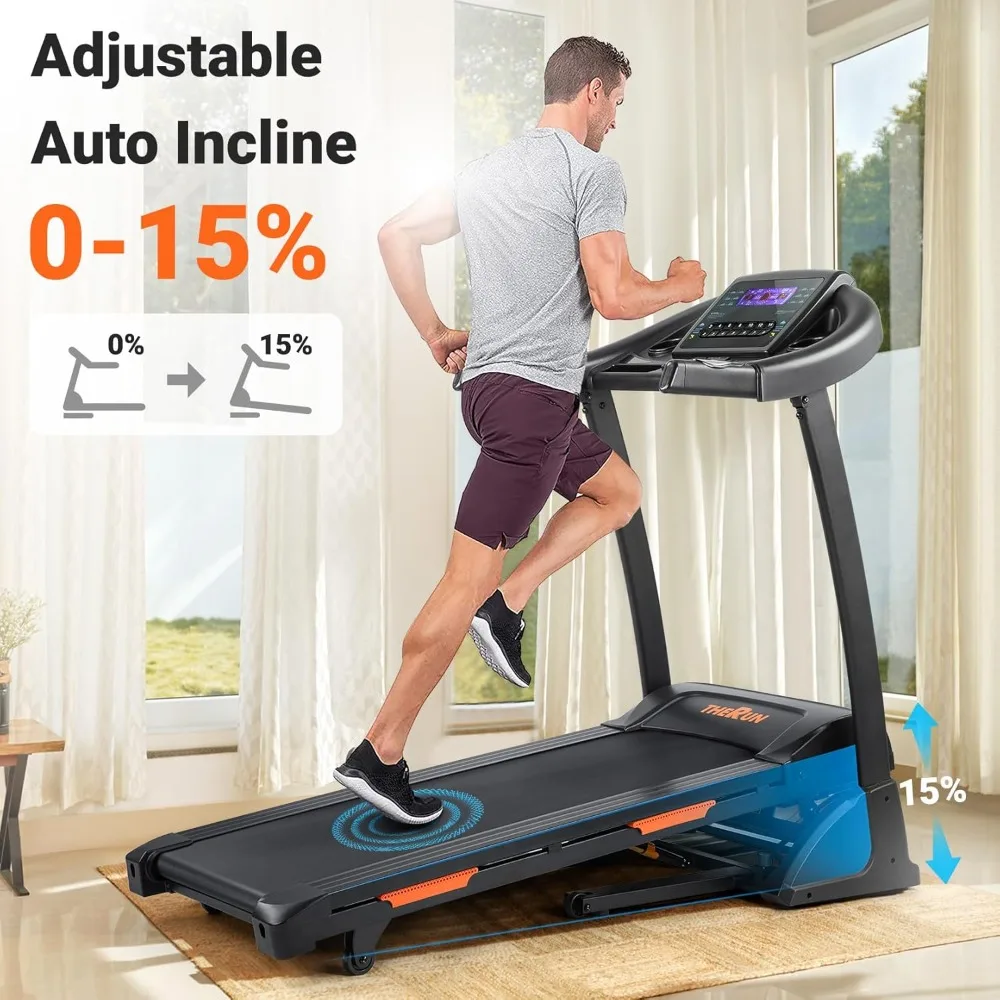 lbs Weight Capacity Folding Treadmill with 0-15% Auto Incline, Wide Belt, 3.5HP, App, Heart Rate, Black