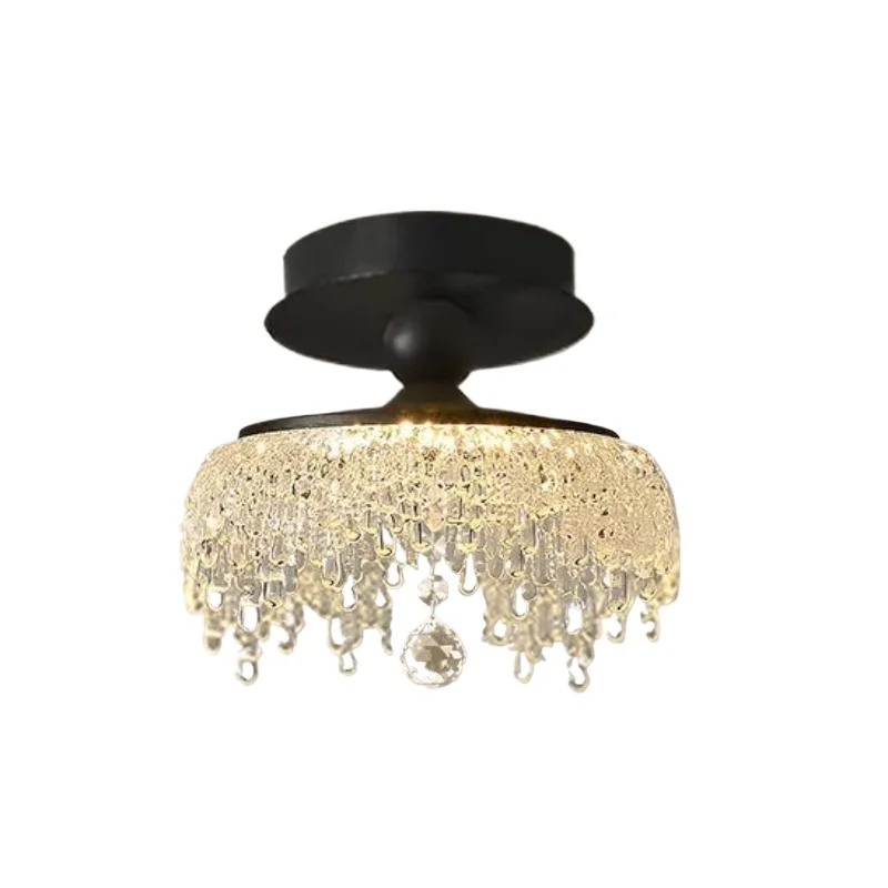 

French Crystal Premium Feel Light Emitting Diode Chandelier Iceberg Water Drop Vintage Walnut Aisle Light