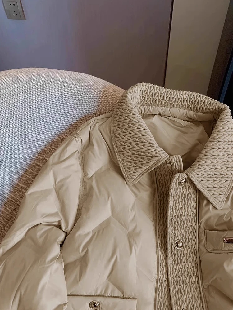 Chaqueta de Aodón con Cuello  Color Caqui para Hombre y Mujer, Estilo Retro E y Suave para Otoño e Invierno, Cie...