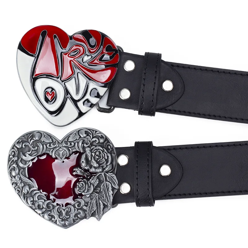 Woman Belt Buckle Vintage Style Palace Pattern Roses and Red Hearts