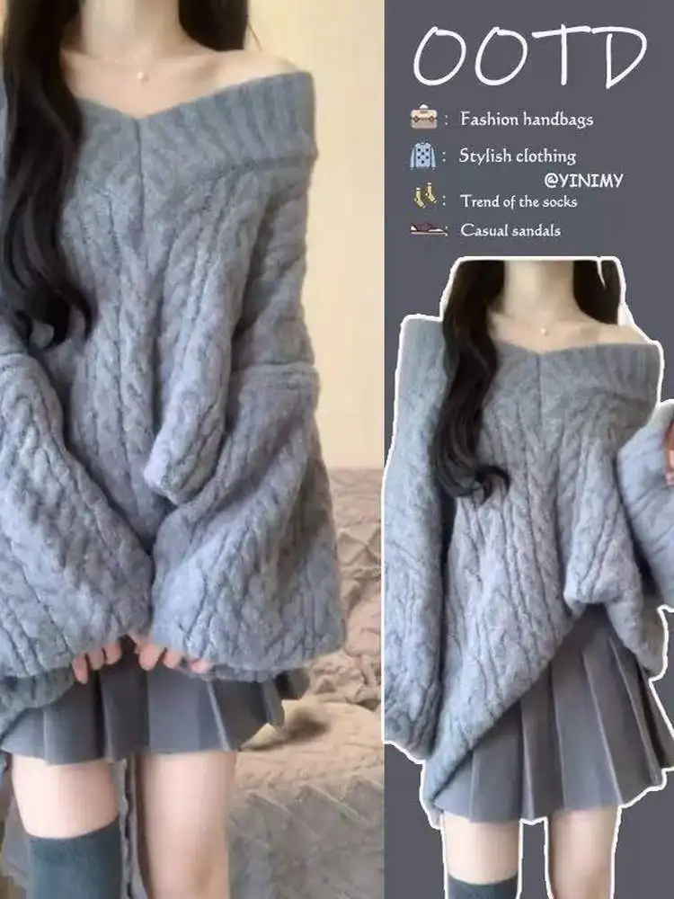 

Осень-зима, нежный корейский вязаный свитер и плиссированная юбка, комплект из двух предметов, женский ансамбль Faion, повседневная одежда